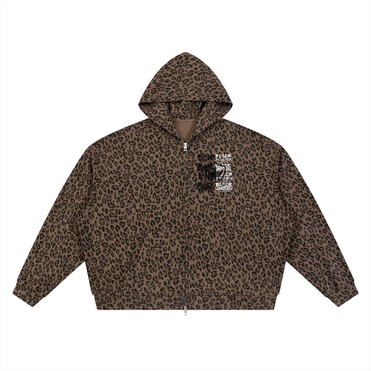 Unisex Leopard Print Waffle Full Zip Hoodie
