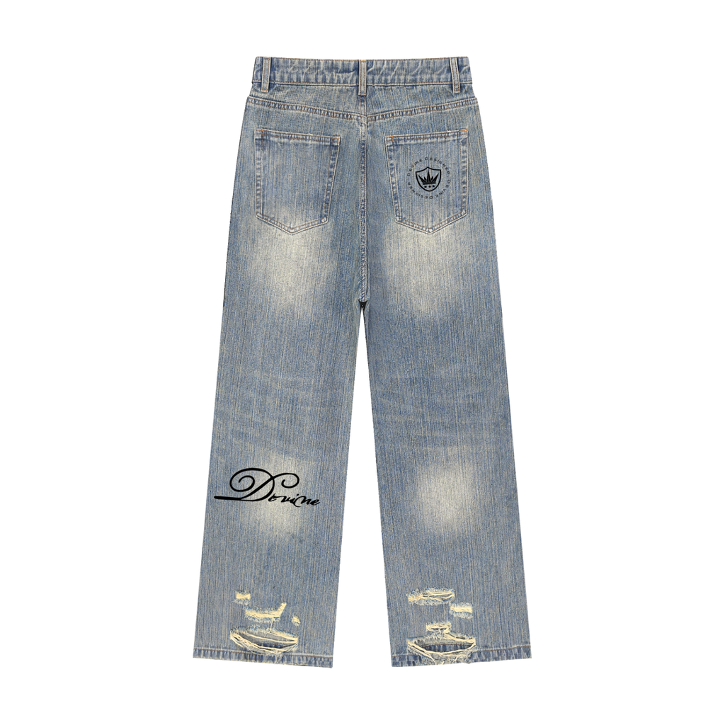 DEVINE DENIM - Vintage Wash Distressed Denim Jeans