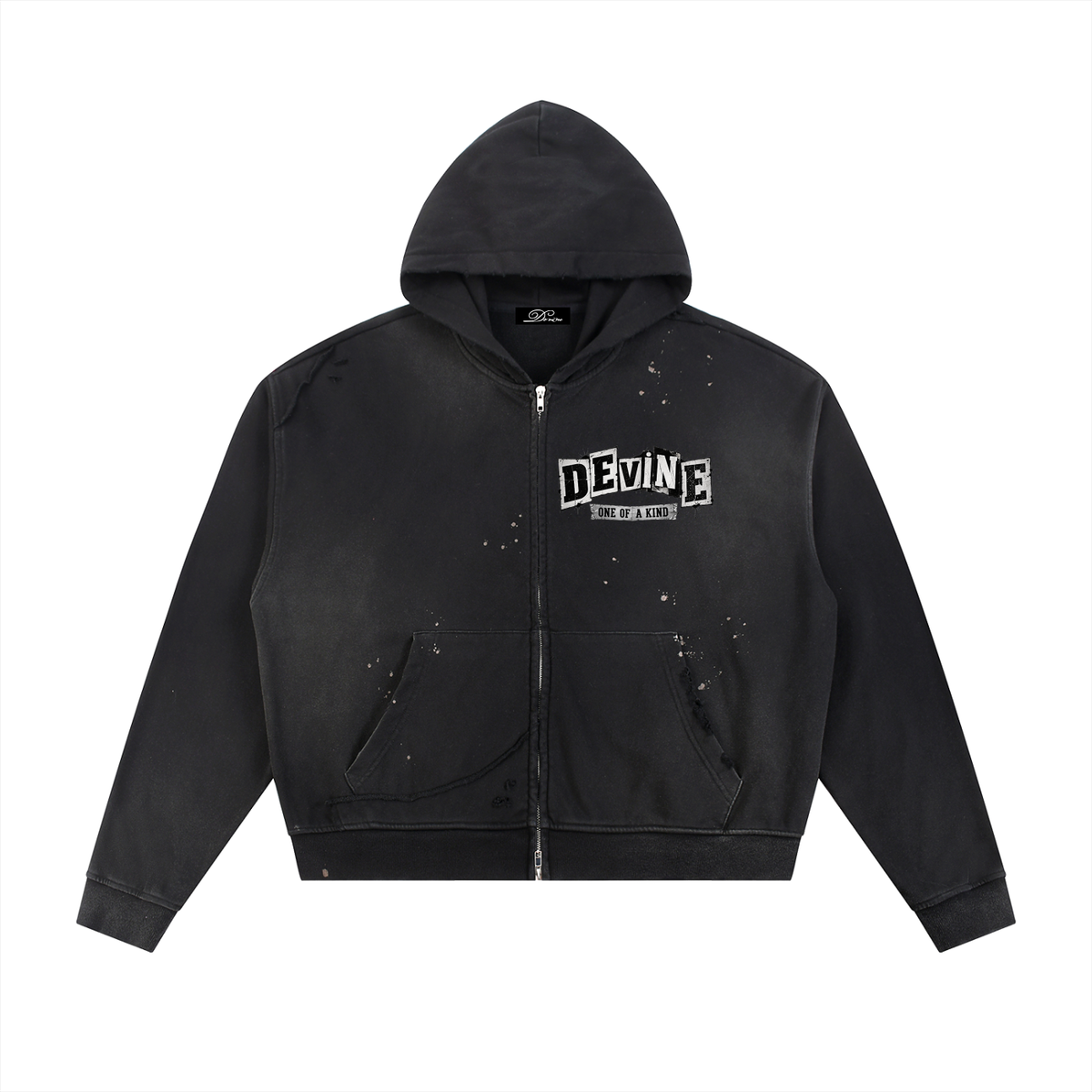 DEVINE Sun Fade Frayed Raw Edge Fleece Zip Hoodie