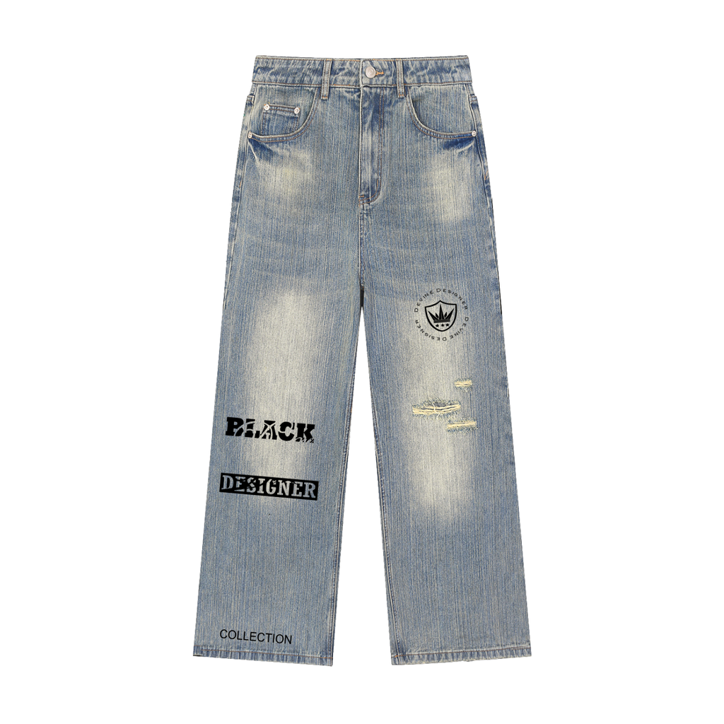 DEVINE DENIM - Vintage Wash Distressed Denim Jeans