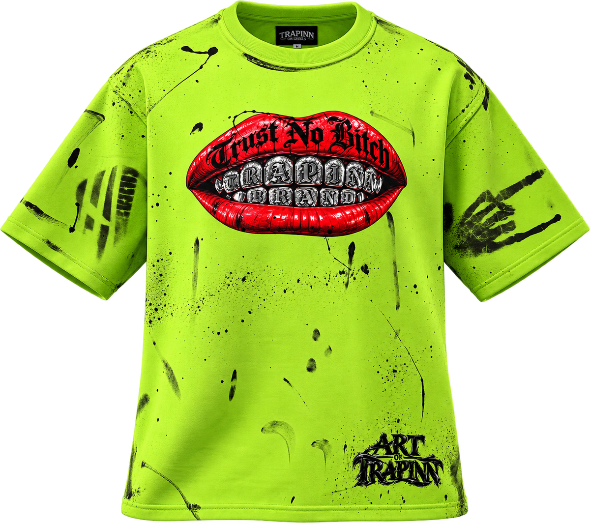 TRAPINN ORIGINALS — Neon Green Graffiti Tee.