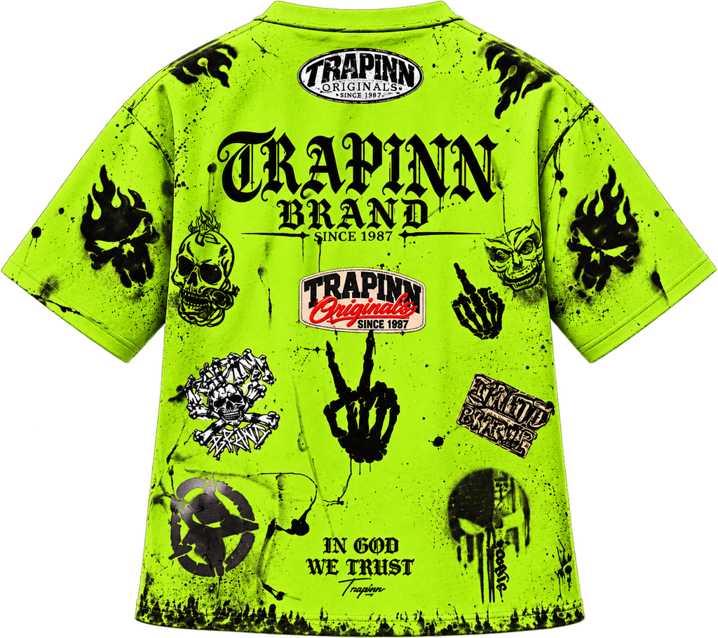 TRAPINN ORIGINALS — Neon Green Graffiti Tee.